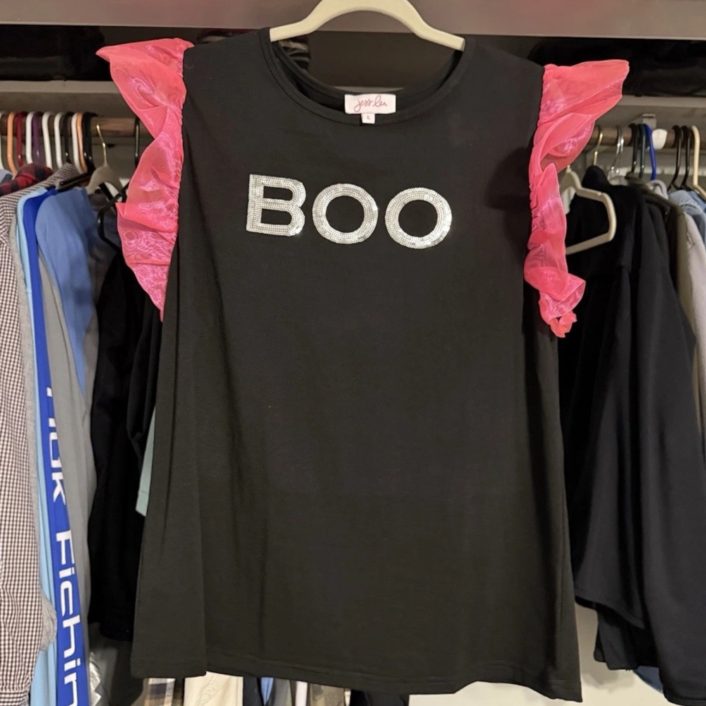 JoyLab Black Tank Top with Pink Ruffle Sleeves